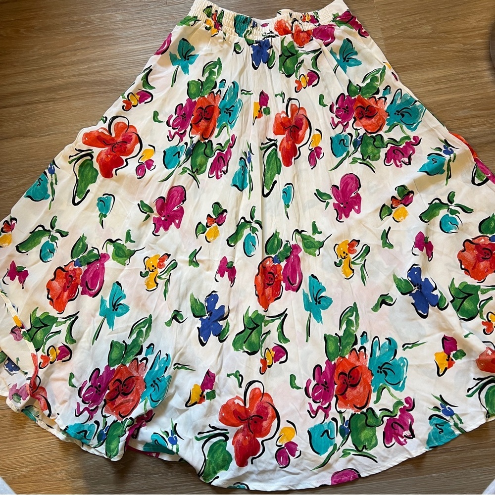 Vintage 90s Carole Little Floral Maxi Skirt Rayon Size 10 USA fits 4 - 6 - Picture 2 of 6